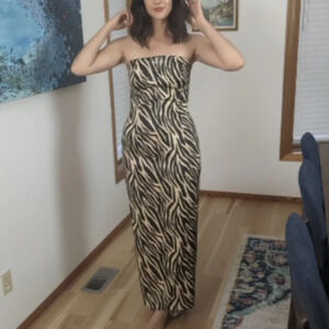 Y2K 90s Jessica McClintock GUNNE SAX 11 Zebra Animal Embellished Maxi Dress Gown